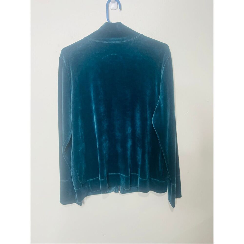 Talbots Teal Blue Green Velour Track Jacket Full Zip Up Sz XL NWT! Satin trim - Picture 9 of 9